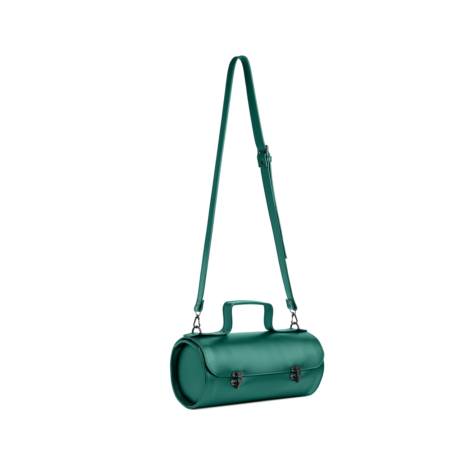 Geantă din piele naturală verde smarald Tube Midi, vedere laterală și cu curea reglabilă
