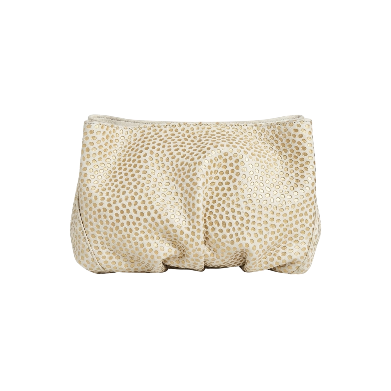 Clutch din piele naturală ivory auriu Inanna, model oversized cu mâner detașabil, fotografiat frontal.