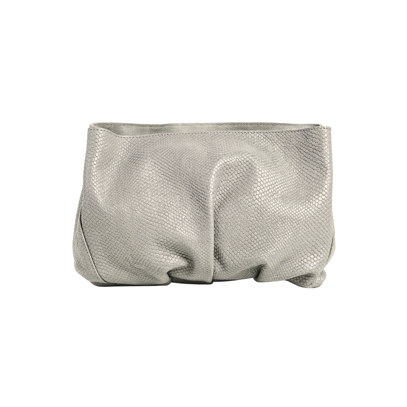 Clutch din piele naturală piton ivory Inanna, model oversized cu mâner detașabil, fotografiat frontal.