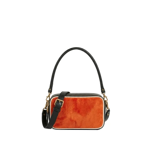 Geantă damă de umăr din piele naturală portocalie Nina Baguette cu mâner, vedere frontală