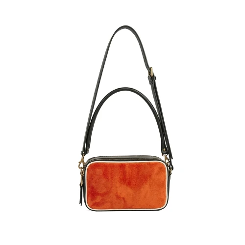 Geantă damă de umăr din piele naturală portocalie Nina Baguette, vedere frontală
