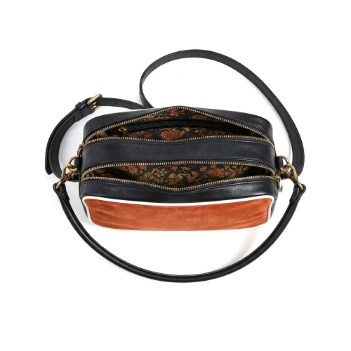 Interior geantă damă din piele naturală portocalie Nina Baguette, cu două compartimente