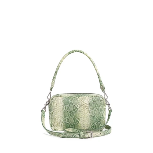 Geantă damă de umăr din piele naturală verde croco Nina Baguette, vedere frontală