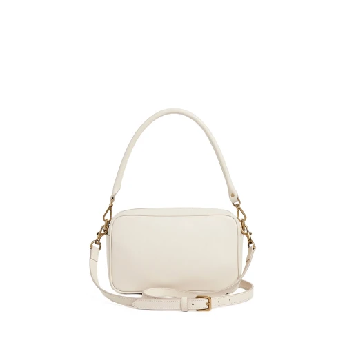 Geantă damă de umăr din piele naturală alb crem Nina Baguette, vedere frontală