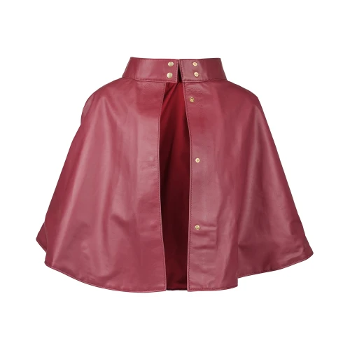 Capă din piele naturală burgundy Grace, deschisă, cu interior textil și croială amplă.