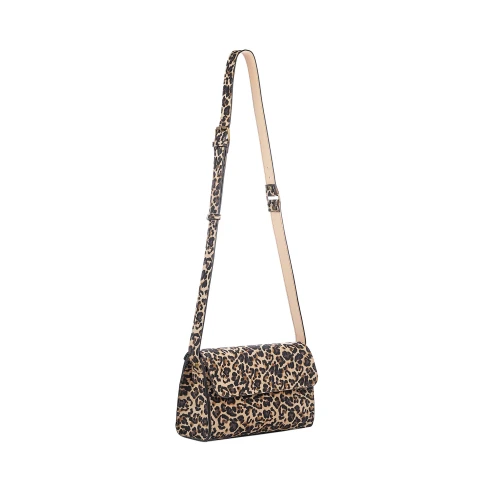 Geantă damă Venus Baguette Mini leopard și curea reglabilă, vedere laterală.