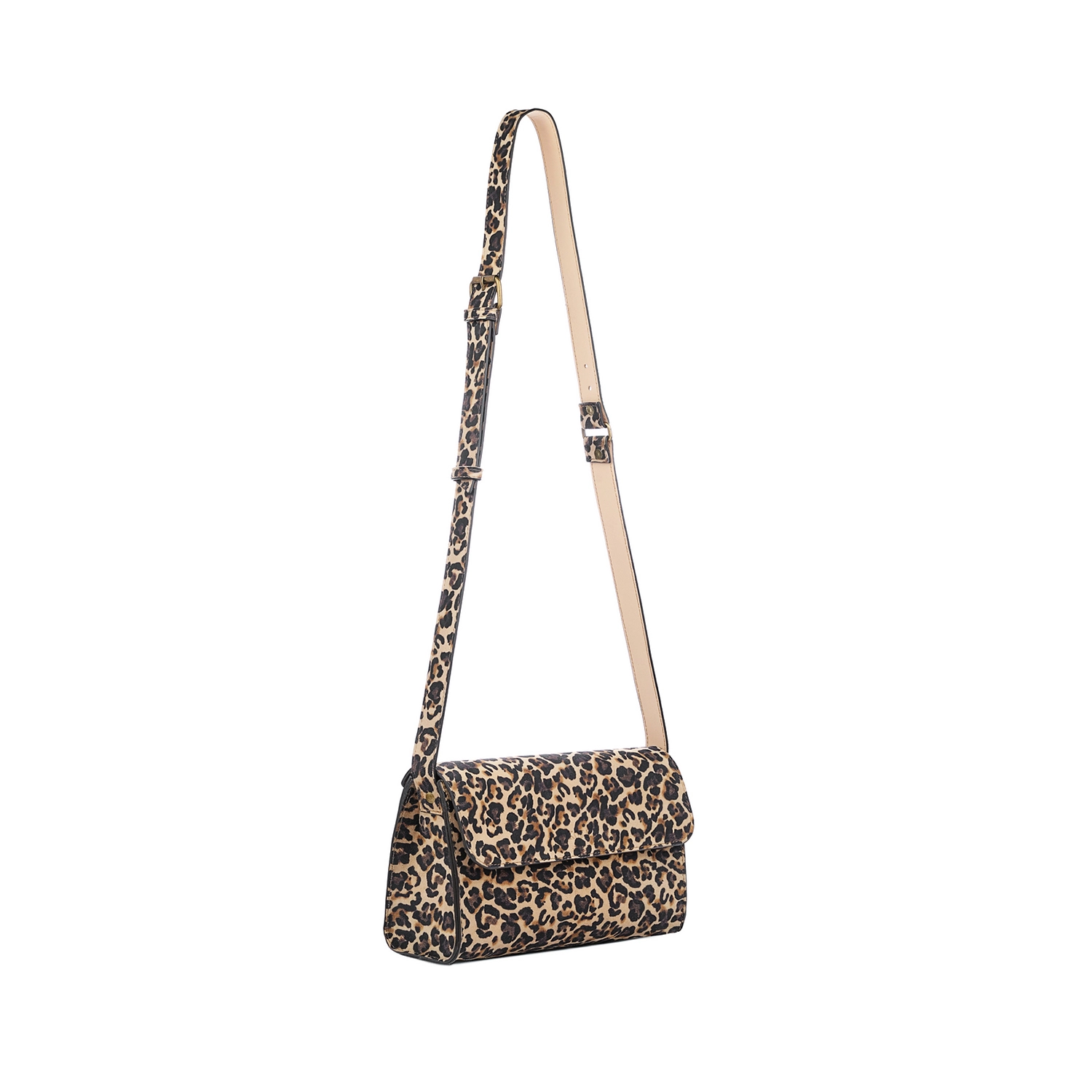 Geantă damă Venus Baguette Mini leopard și curea reglabilă, vedere laterală.