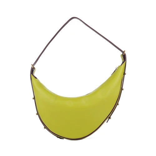 Geantă de umăr Celeste din piele naturală verde lime, cu siluetă curbată și baretă reglabilă.