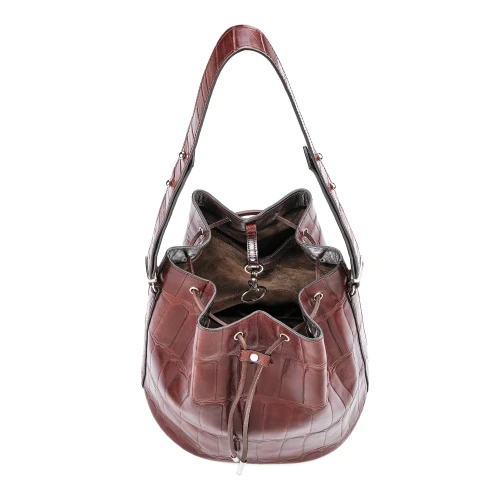 Geantă bucket midi Juliette deschisă, cu interior căptușit cu piele și buzunar interior mediu.