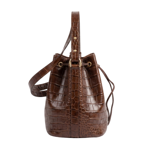Geantă bucket Juliette Midi din piele naturală maro croco, vedere laterală