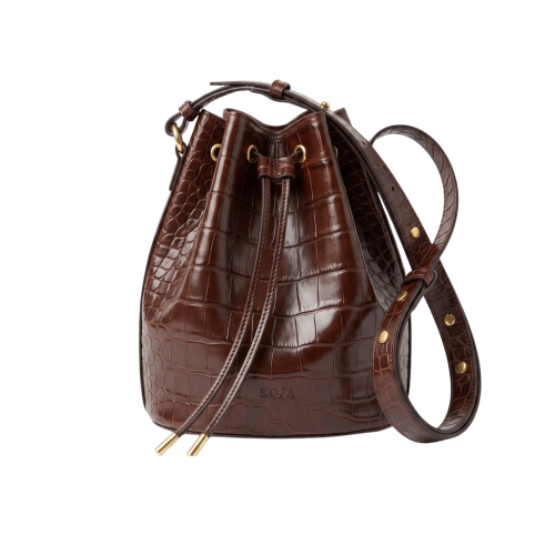 Geantă bucket Juliette Midi din piele naturală maro croco, vedere frontală