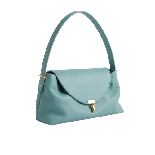 Geantă Lou Lou din piele naturală verde aqua, vedere laterală, cu mâner din piele