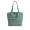 Geantă The Shopper din piele naturală verde salvie, vedere frontală, cu buzunar exterior