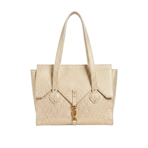 Geantă damă Oxford ivory auriu din piele naturală, vedere frontală.